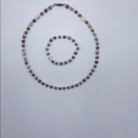 Handmade Glass Cube Bead Necklace & Bracelet Set - Picture 7 of 11